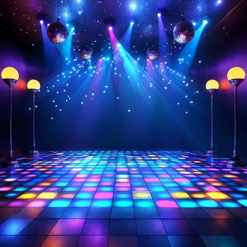 80s Photo Backdrop Disco Lights Floor Retro Backdrop CSH5-182