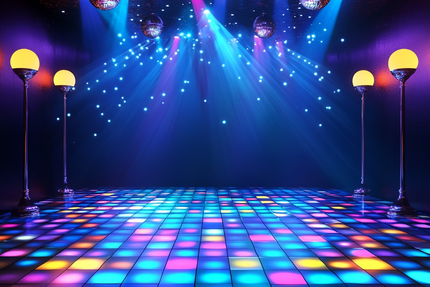 80s Photo Backdrop Disco Lights Floor Retro Backdrop CSH5-182
