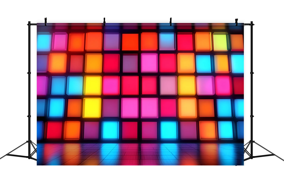 80s Photo Backdrop Vintage Neon Block Wall Backdrop CSH5-188