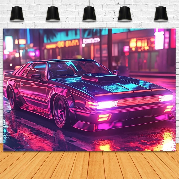 80s Photo Backdrop Street Lights Car Vintage Backdrop CSH5-190