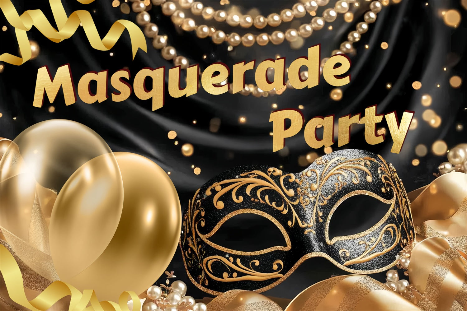 Masquerade Party Backdrop Golden Mask Balloon Backdrop CSH5-207