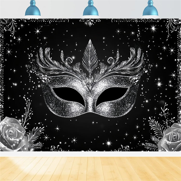 Masquerade Photo Backdrop Silver Mask Star Frame Backdrop CSH5-214
