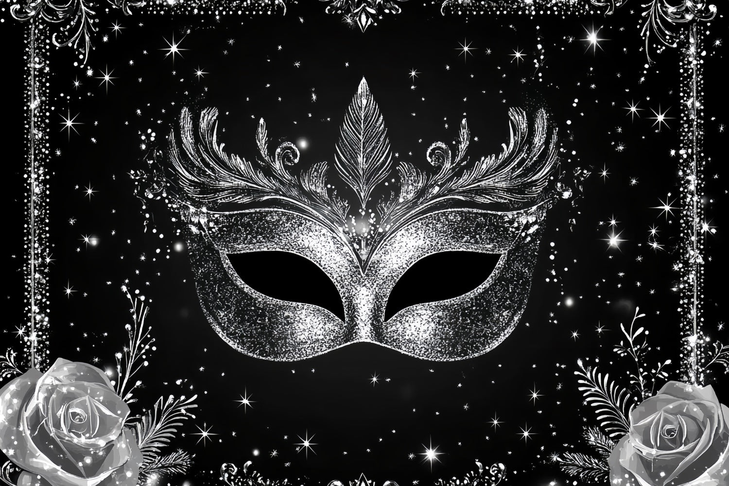 Masquerade Photo Backdrop Silver Mask Star Frame Backdrop CSH5-214