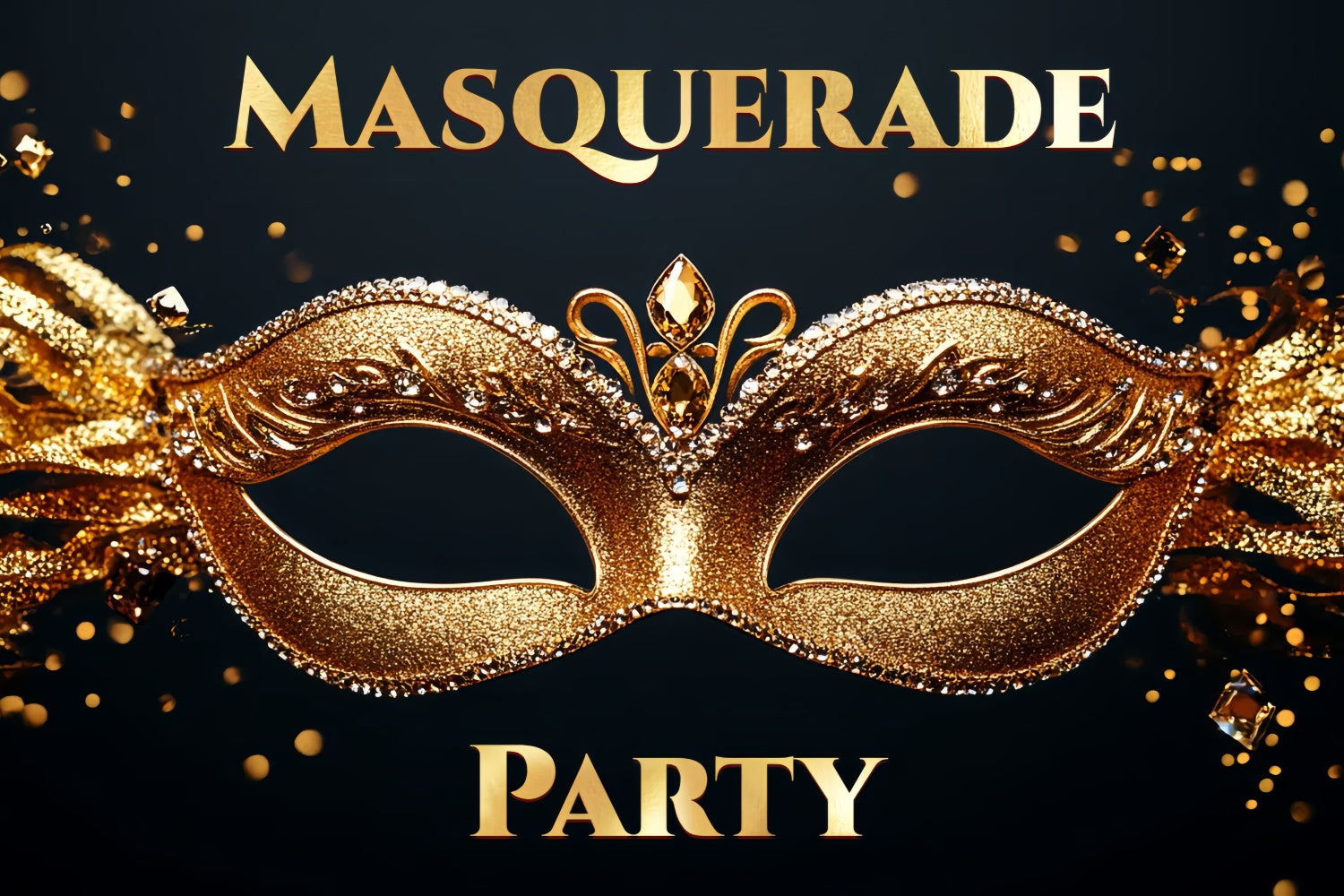 Masquerade Party Ideas Dazzling Gold Gemstone Mask Backdrop CSH5-221