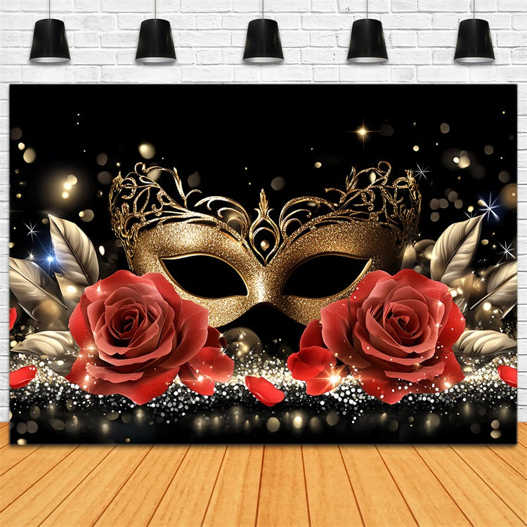 Masquerade Photo Backdrop Gold Mask Romantic Rose Backdrop CSH5-223