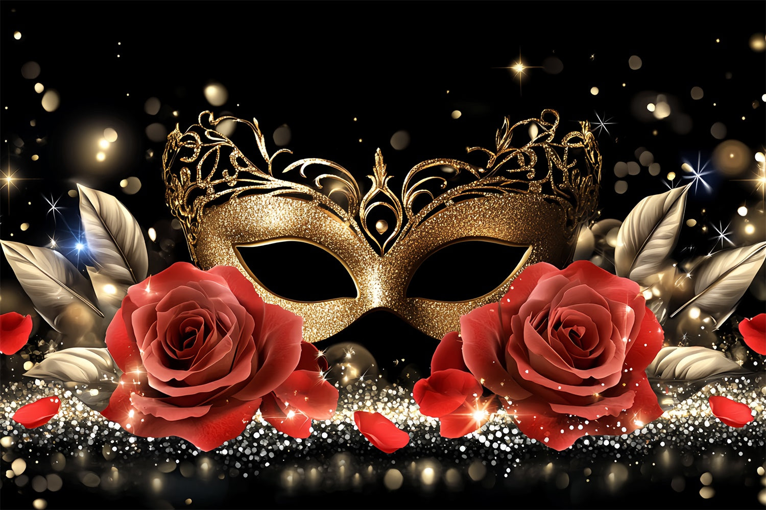 Masquerade Photo Backdrop Gold Mask Romantic Rose Backdrop CSH5-223