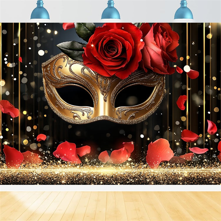Masquerade Party Backdrop Romantic Red Rose Mask Backdrop CSH5-224