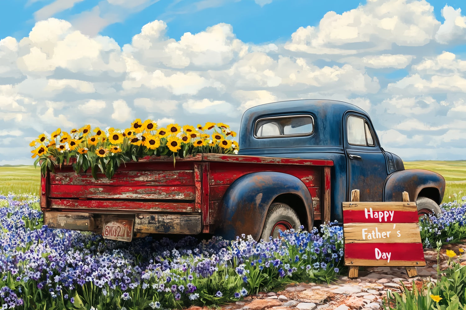 Father's Day Backdrop Vintage Truck Flower Backdrop CSH5-24