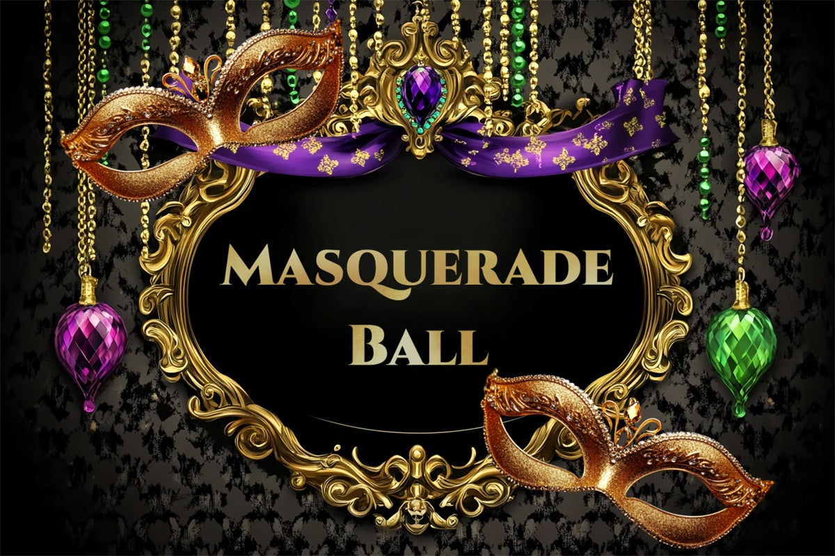 Masquerade Ball Backdrop Glamorous Mask Gold Frame Backdrop CSH5-244