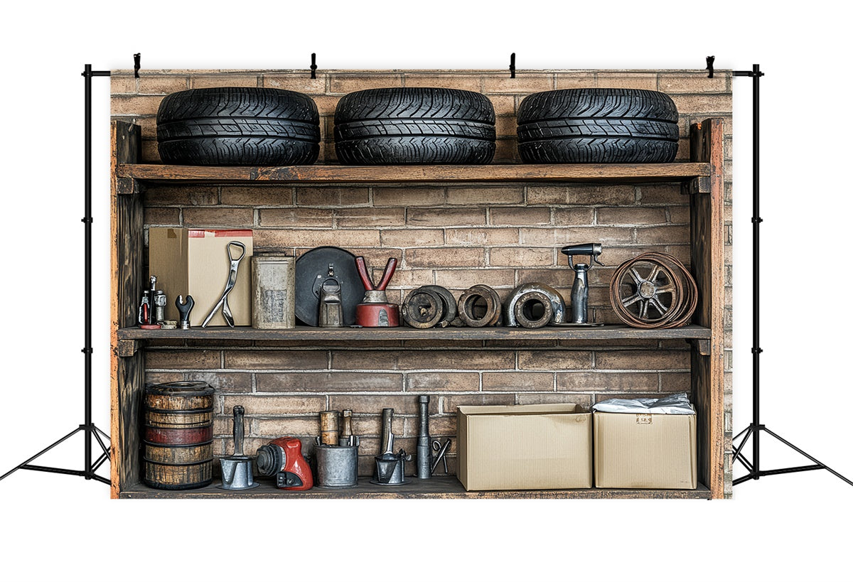 Happy Fathers Day Backdrop Garage Tools Tires Backdrop CSH5-25