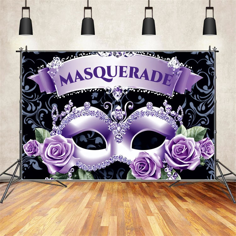 Masquerade Backdrop Ideas Glitter Jewel Purple Mask Backdrop CSH5-250