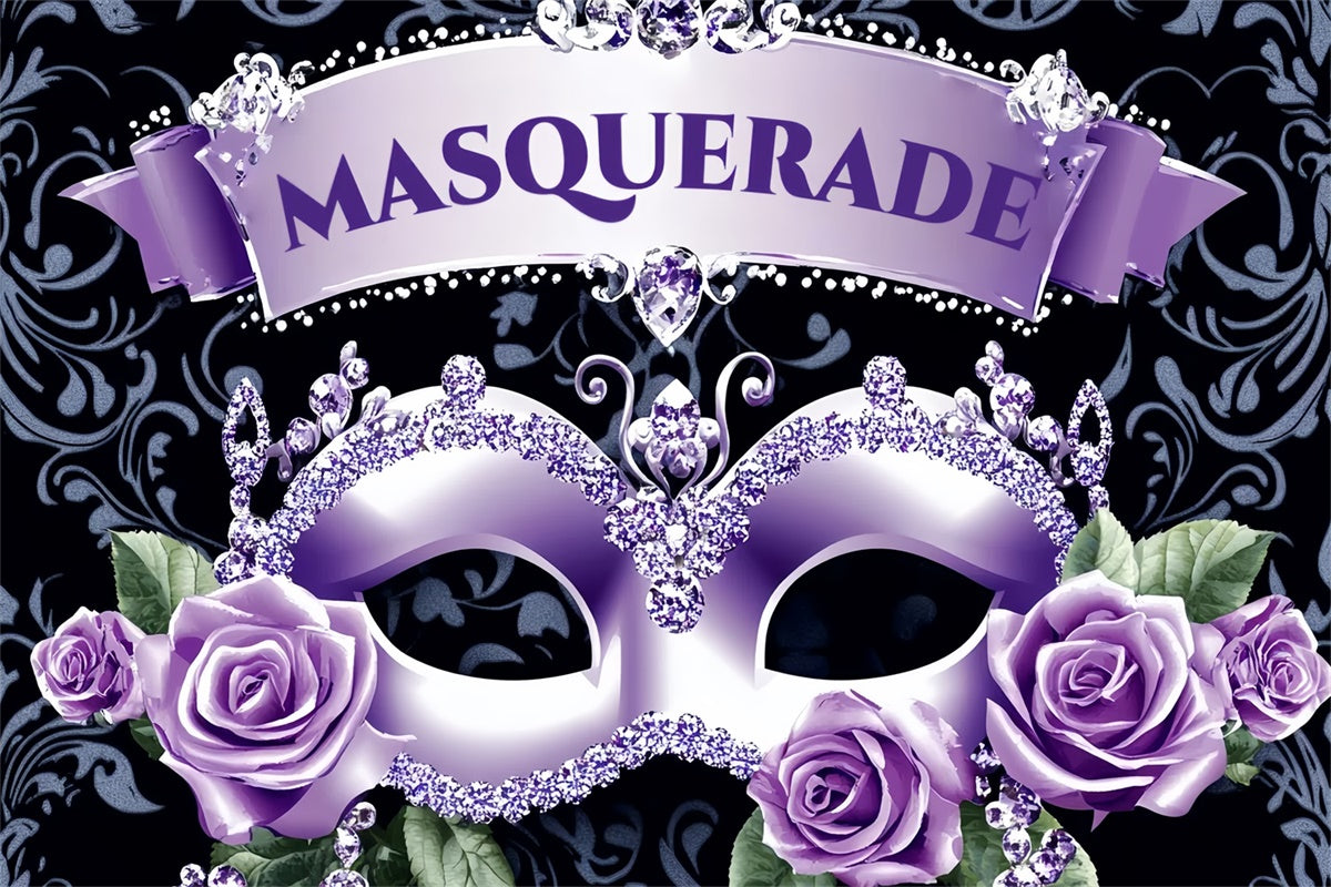 Masquerade Backdrop Ideas Glitter Jewel Purple Mask Backdrop CSH5-250