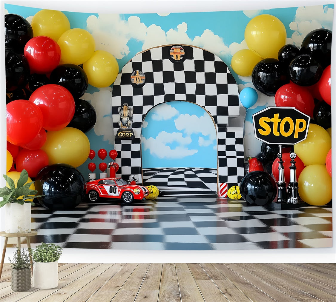 Kids Photo Backdrop Speedway Balloon Bash Backdrop CSH5-271