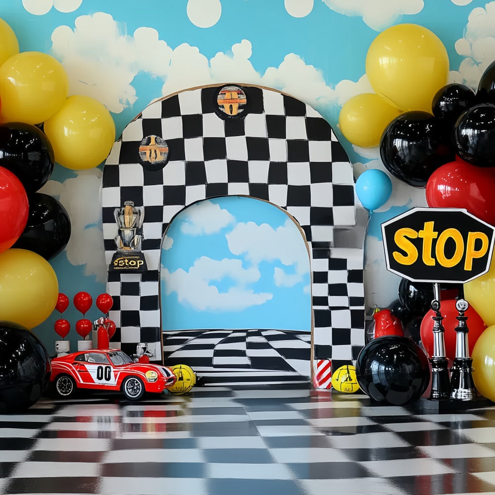 Kids Photo Backdrop Speedway Balloon Bash Backdrop CSH5-271