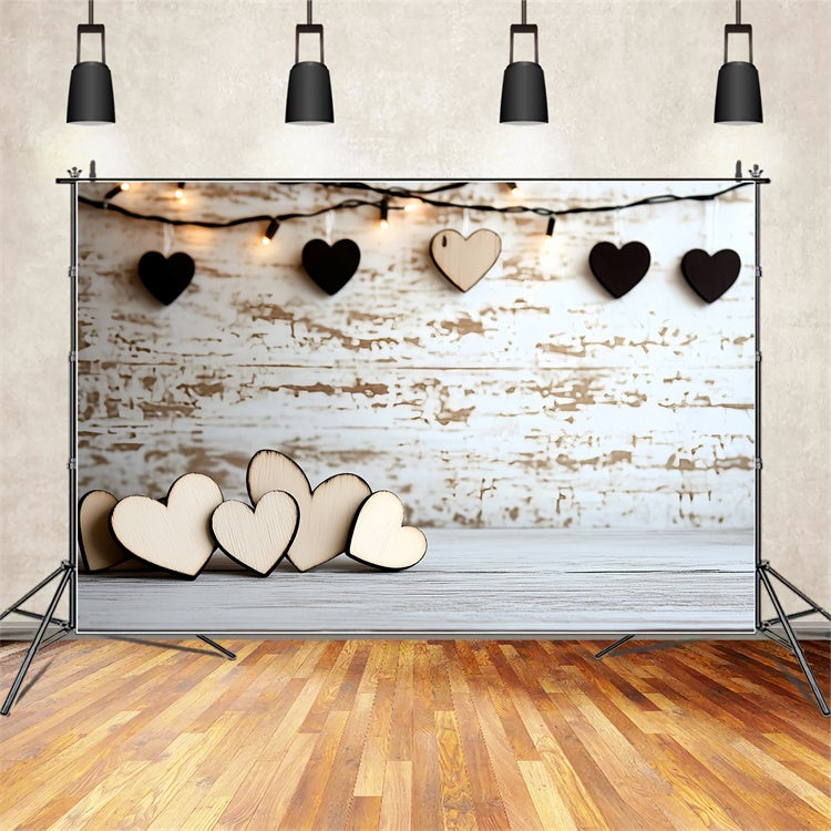 Fathers Day Backdrop Wooden Heart String Lights Backdrop CSH5-29