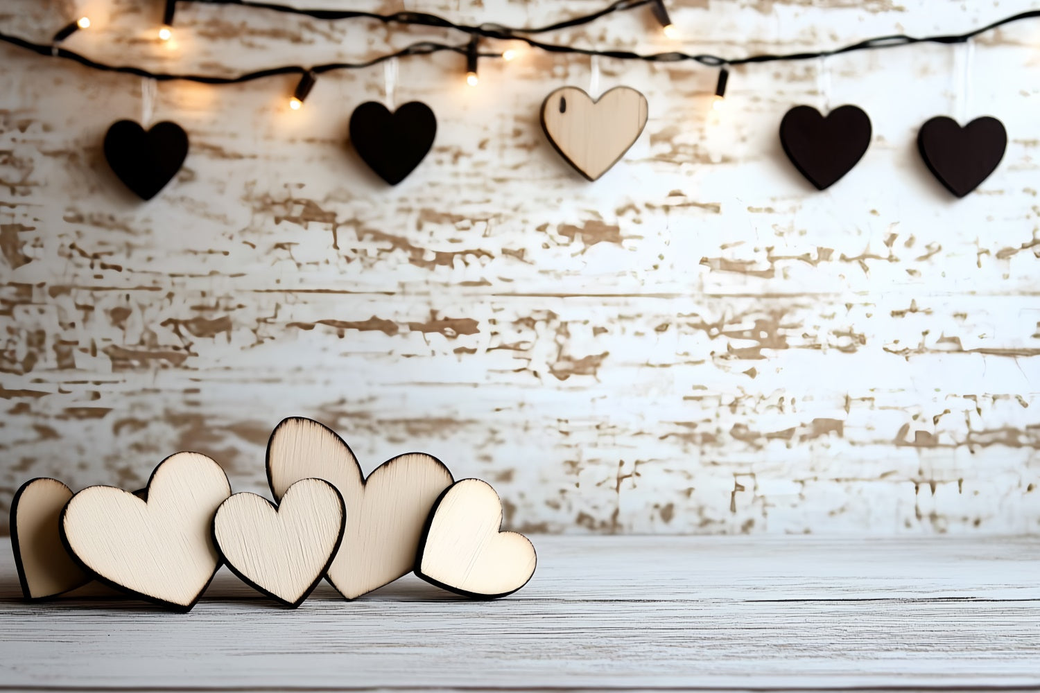 Fathers Day Backdrop Wooden Heart String Lights Backdrop CSH5-29