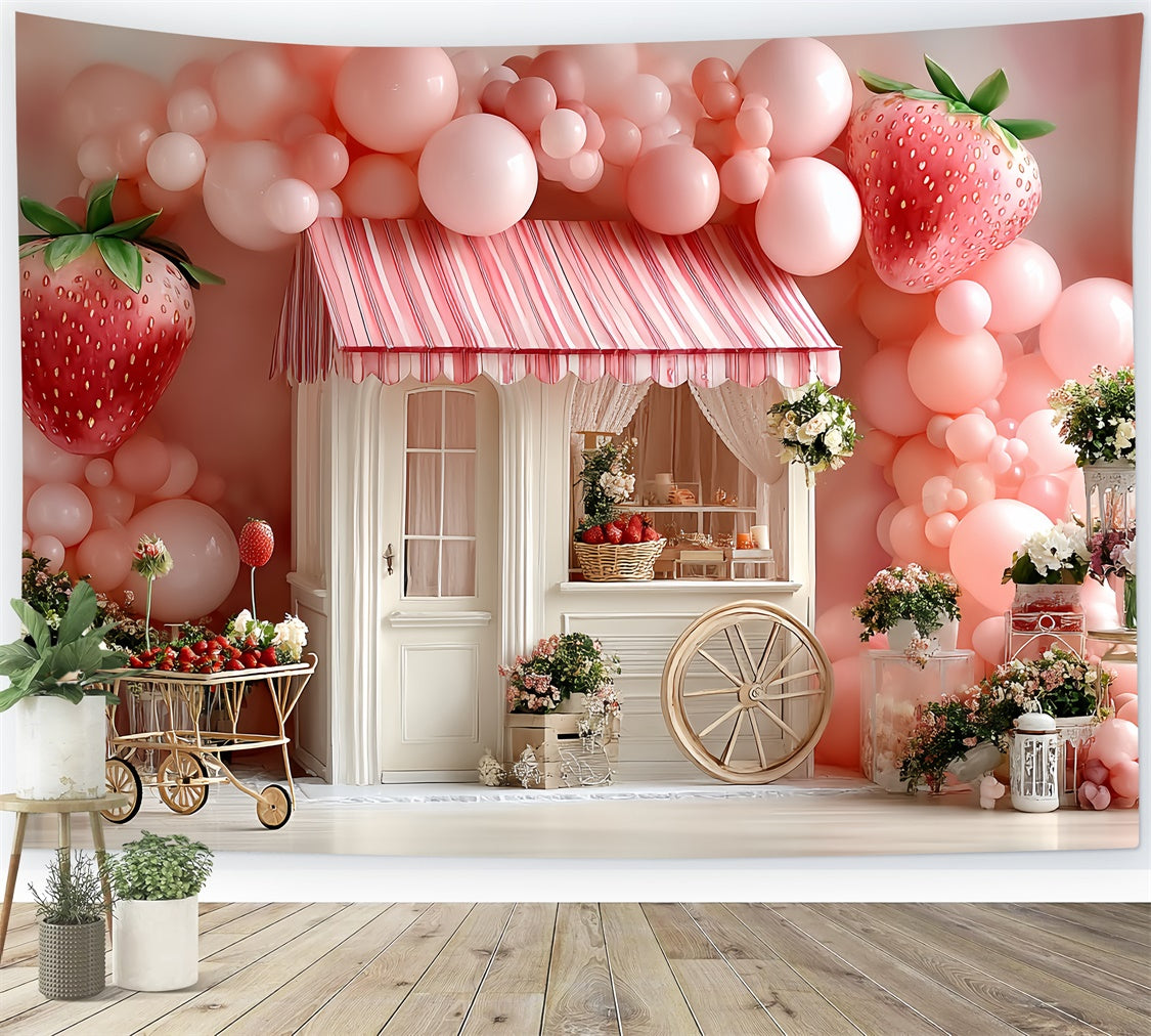 Strawberry Backdrop Balloon Strawberry Cottage Backdrop CSH5-303