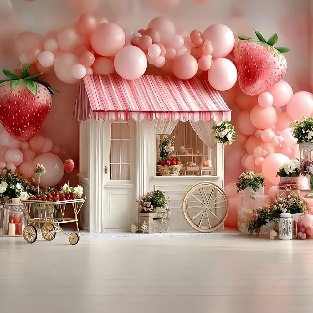 Strawberry Backdrop Balloon Strawberry Cottage Backdrop CSH5-303