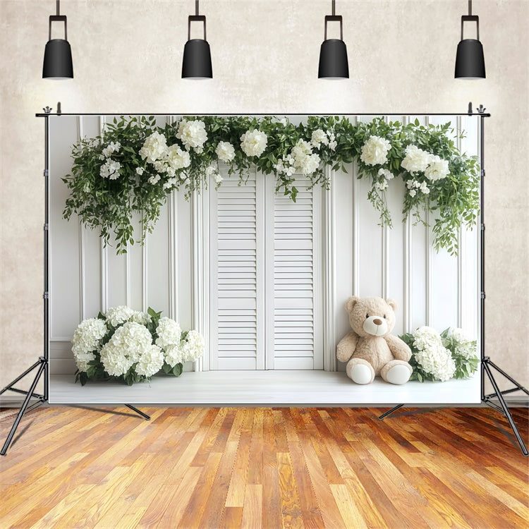 Children Backdrops Soft White Garden Bear Backdrop CSH5-304