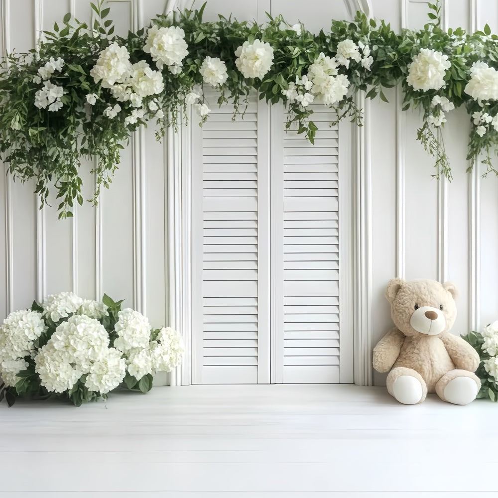 Children Backdrops Soft White Garden Bear Backdrop CSH5-304