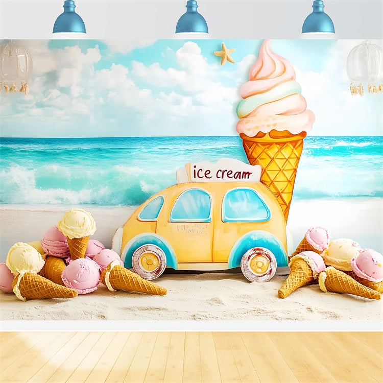 Summer Beach Backdrop Seaside Ice Cream Dreams Kids Backdrop CSH5-305