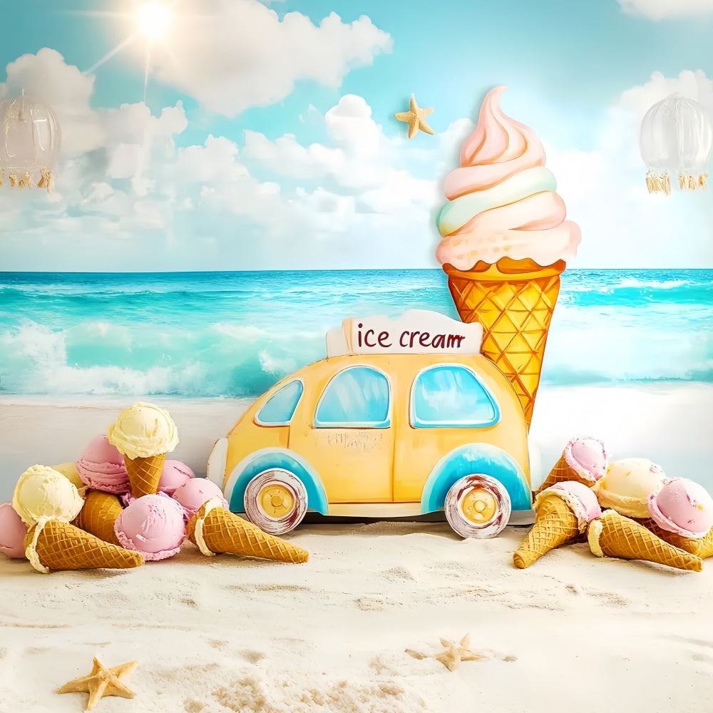 Summer Beach Backdrop Seaside Ice Cream Dreams Kids Backdrop CSH5-305