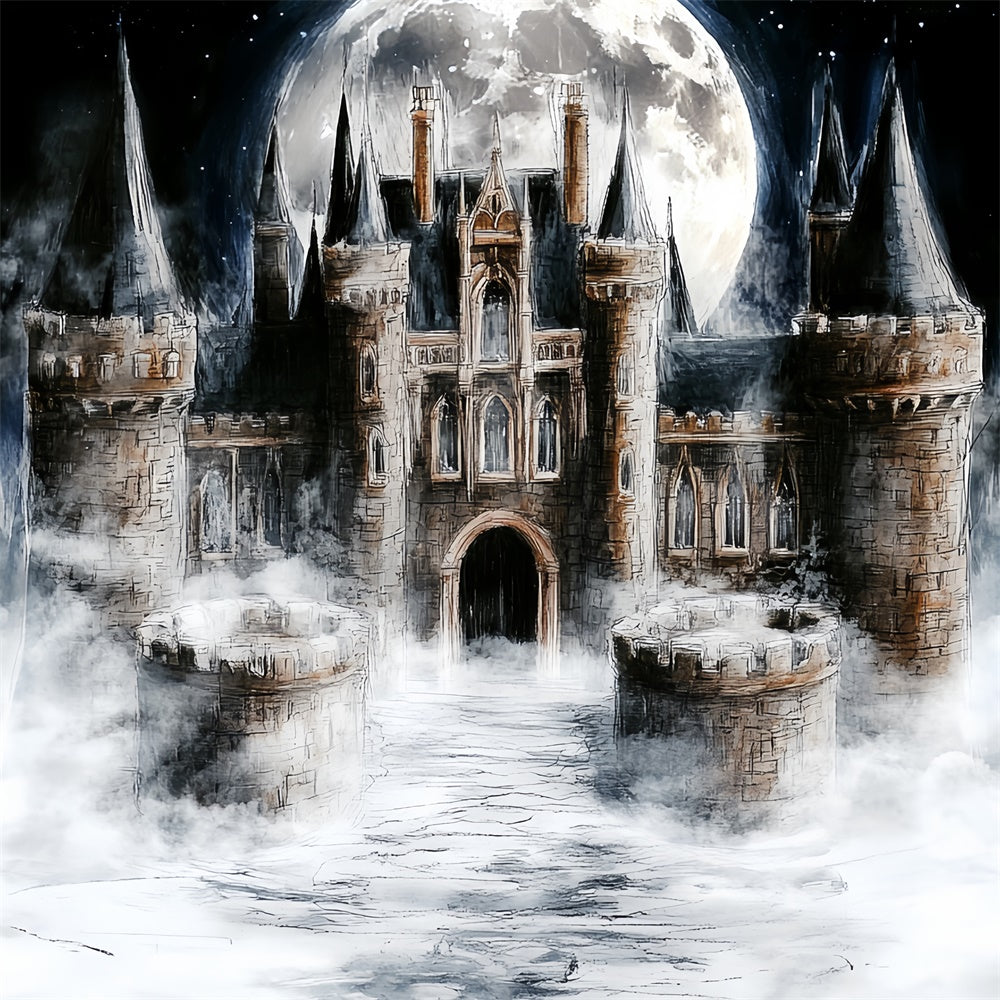 Castle Backdrops Moonlit Mist Castle Kids Backdrop CSH5-309