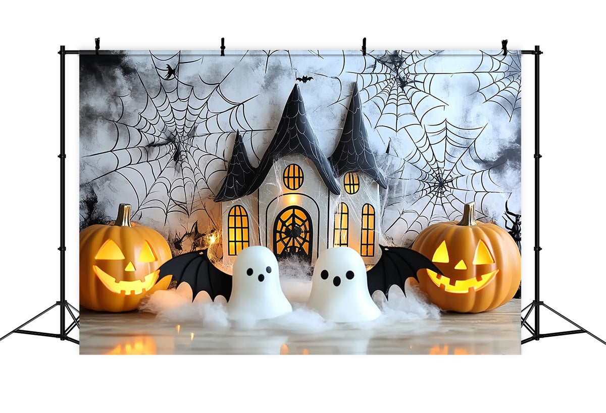 Halloween Photo Backdrop Glowing Pumpkin House Kids Backdrop CSH5-311