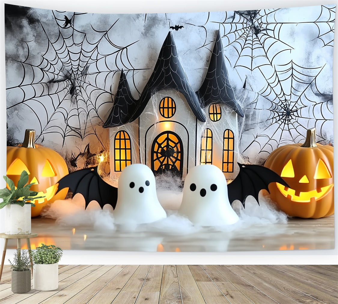 Halloween Photo Backdrop Glowing Pumpkin House Kids Backdrop CSH5-311