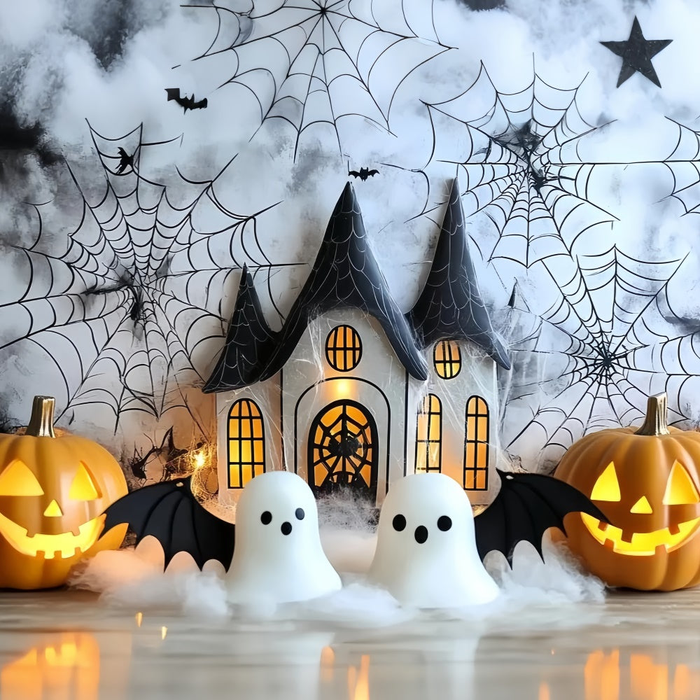 Halloween Photo Backdrop Glowing Pumpkin House Kids Backdrop CSH5-311