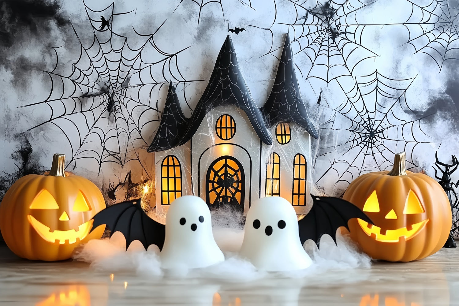 Halloween Photo Backdrop Glowing Pumpkin House Kids Backdrop CSH5-311