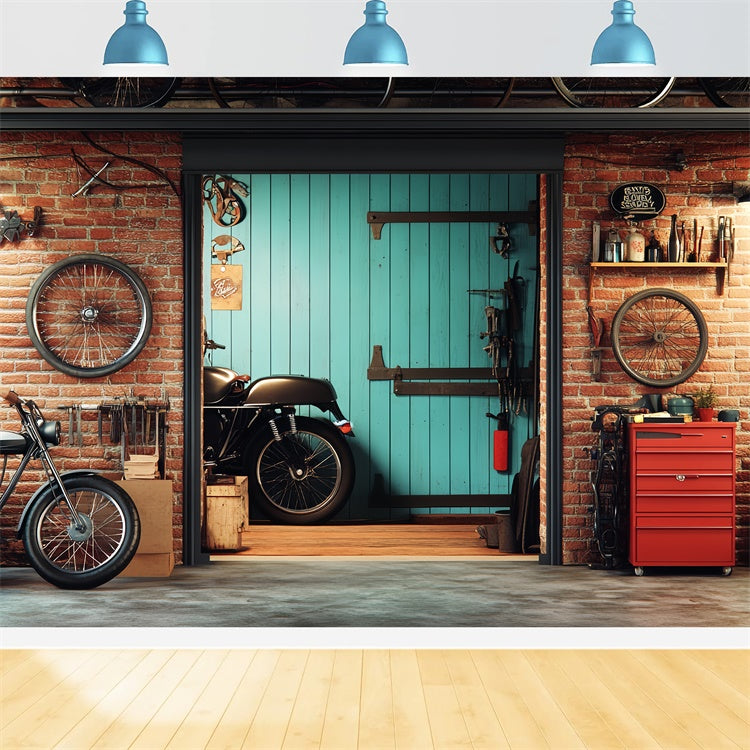 Father's Day Backdrop Motorcycle Repair Shop Backdrop CSH5-36