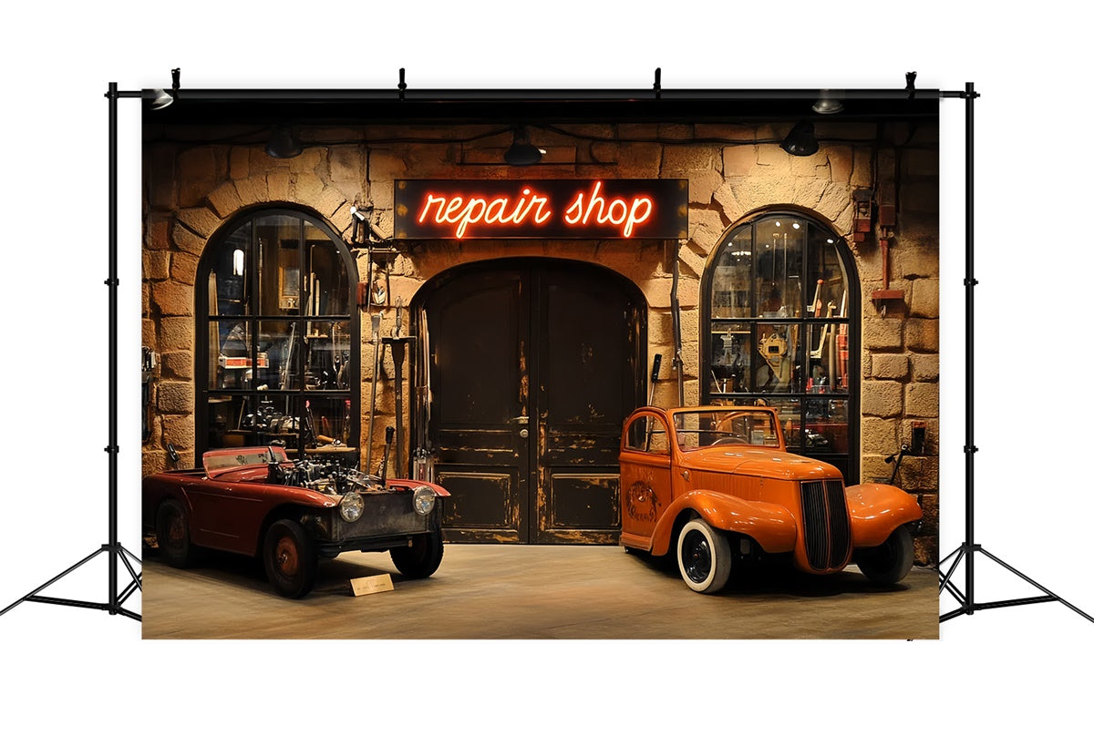 Backdrop Father's Day Retro Repair Shop Car Backdrop CSH5-40