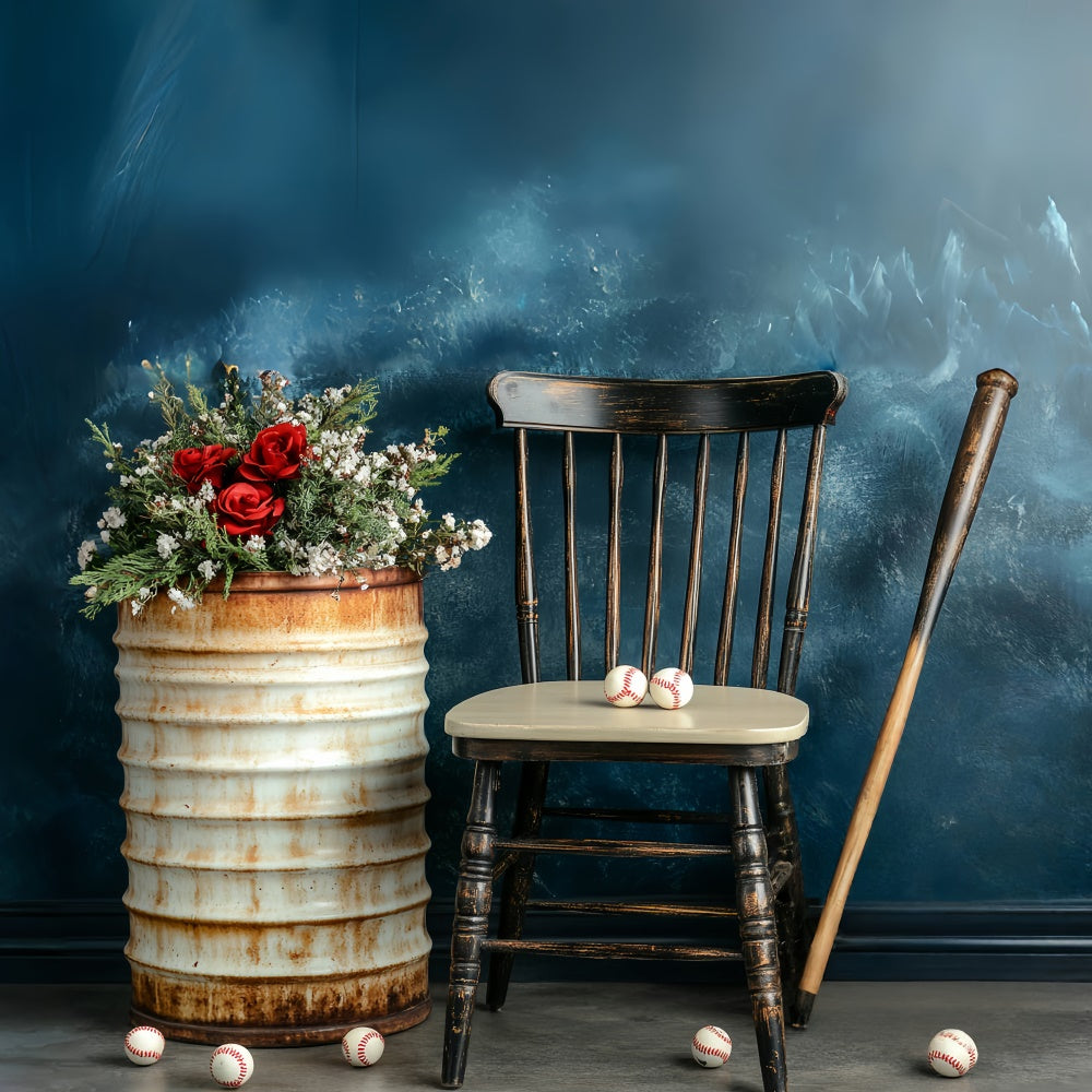 Backdrop Fathers Day Rustic Baseball Flower Backdrop CSH5-64