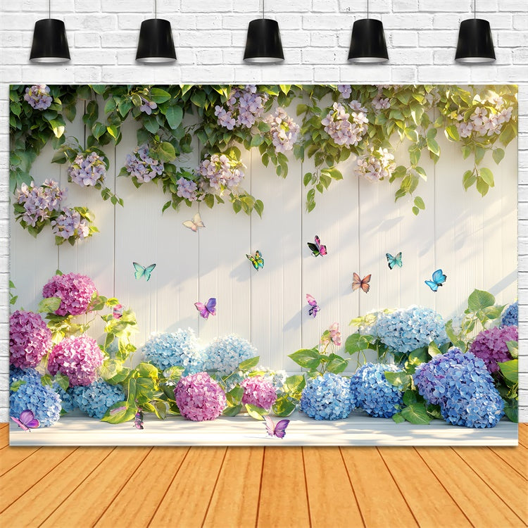 Butterfly Backdrop Hydrangea Blooms Butterfly Summer Backdrop CSH5-71