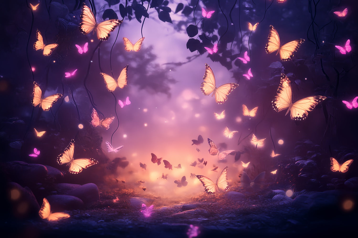 Summer Backdrop Magical Twilight Forest Butterfly Backdrop CSH5-74