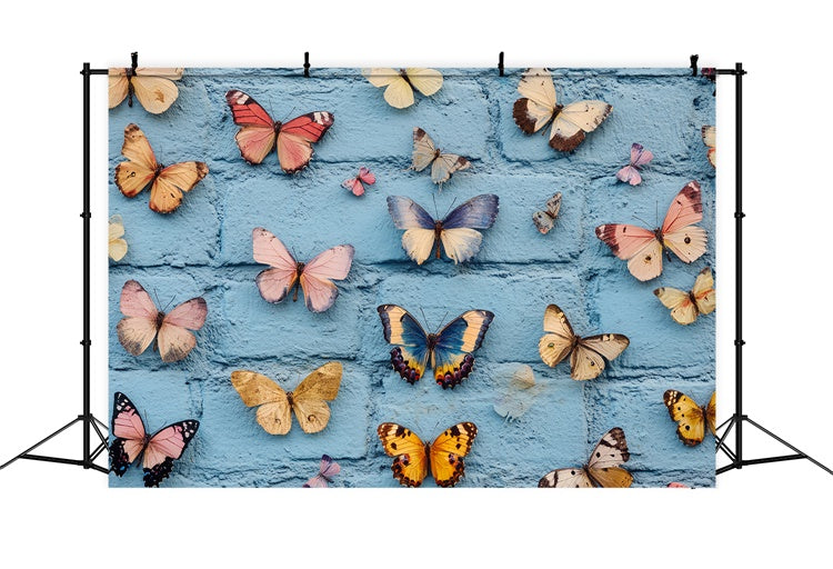 Summer Backdrops Vintage Blue Brick Butterfly Backdrop CSH5-78