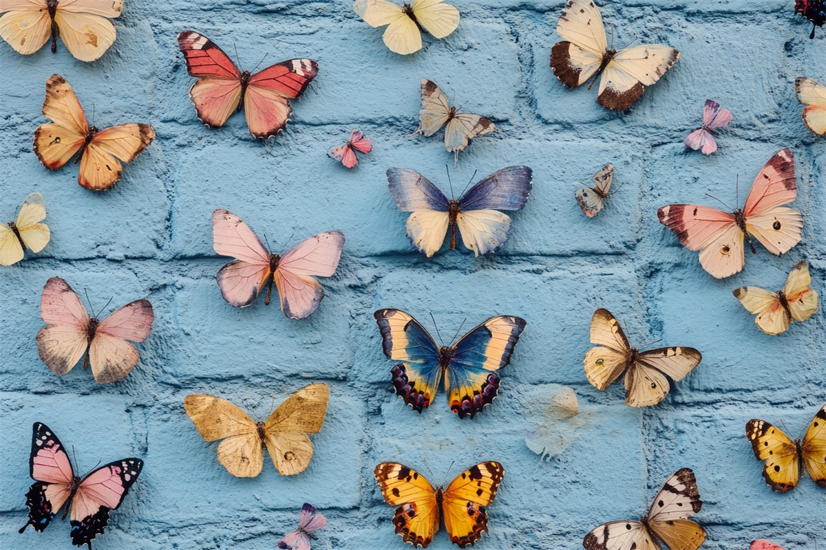 Summer Backdrops Vintage Blue Brick Butterfly Backdrop CSH5-78