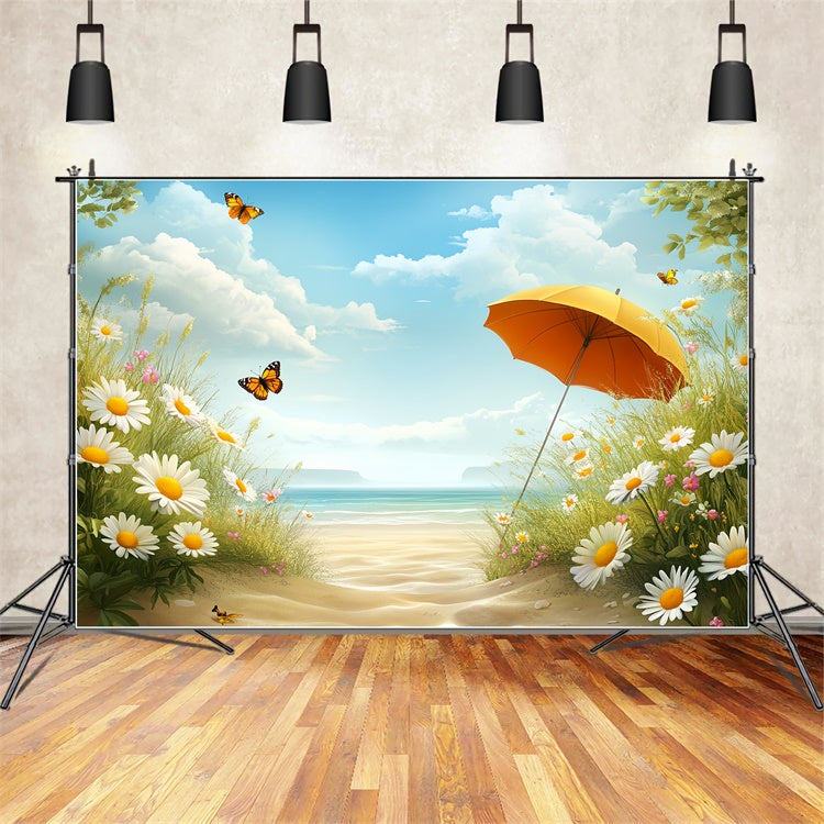 Summer Beach Backdrop Bright Beach Blossoms Sky Backdrop CSH5-81