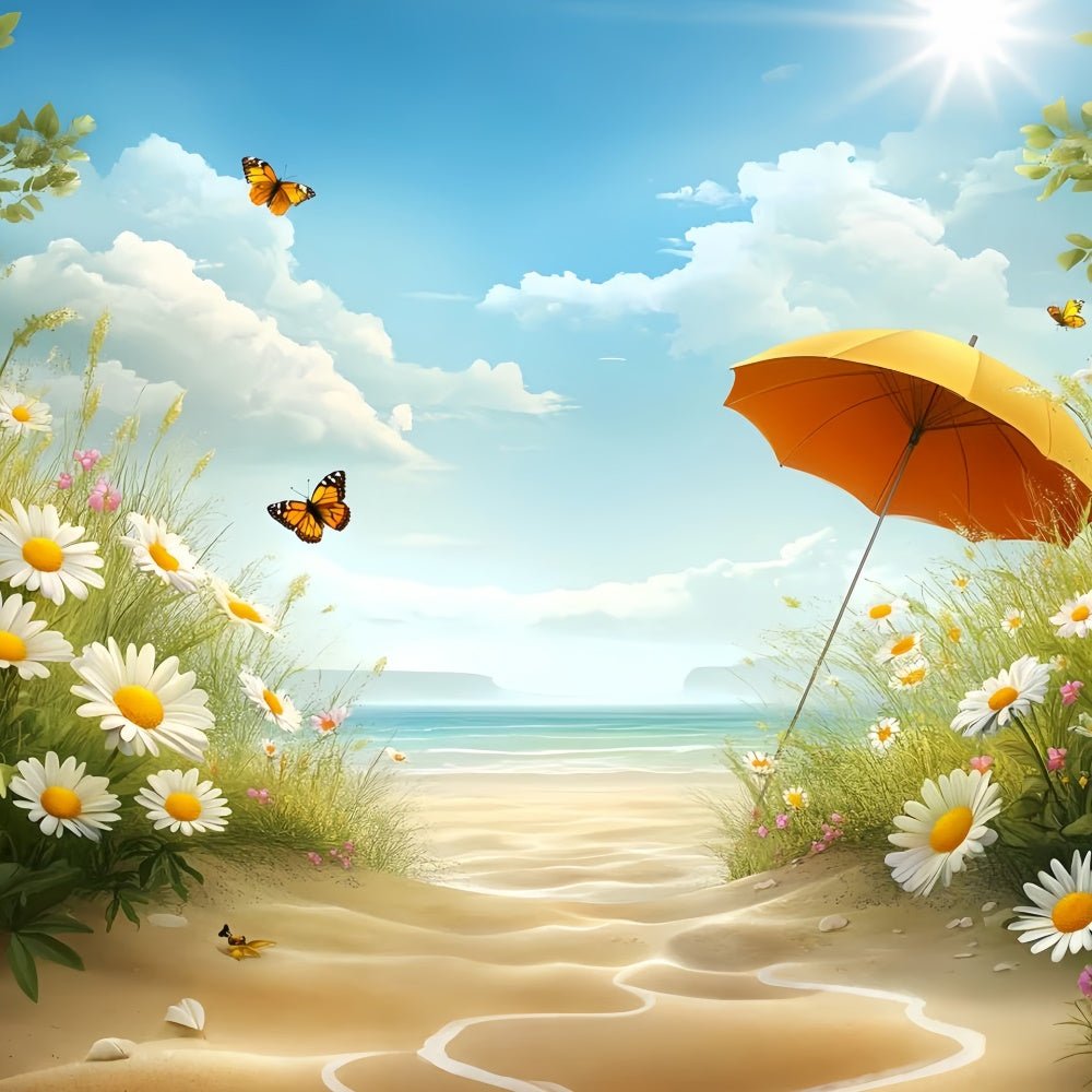 Summer Beach Backdrop Bright Beach Blossoms Sky Backdrop CSH5-81