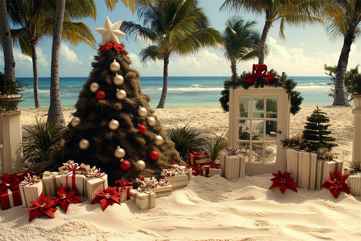 Summer Backdrops Tropical Beach Christmas Tree Backdrop CSH5-83