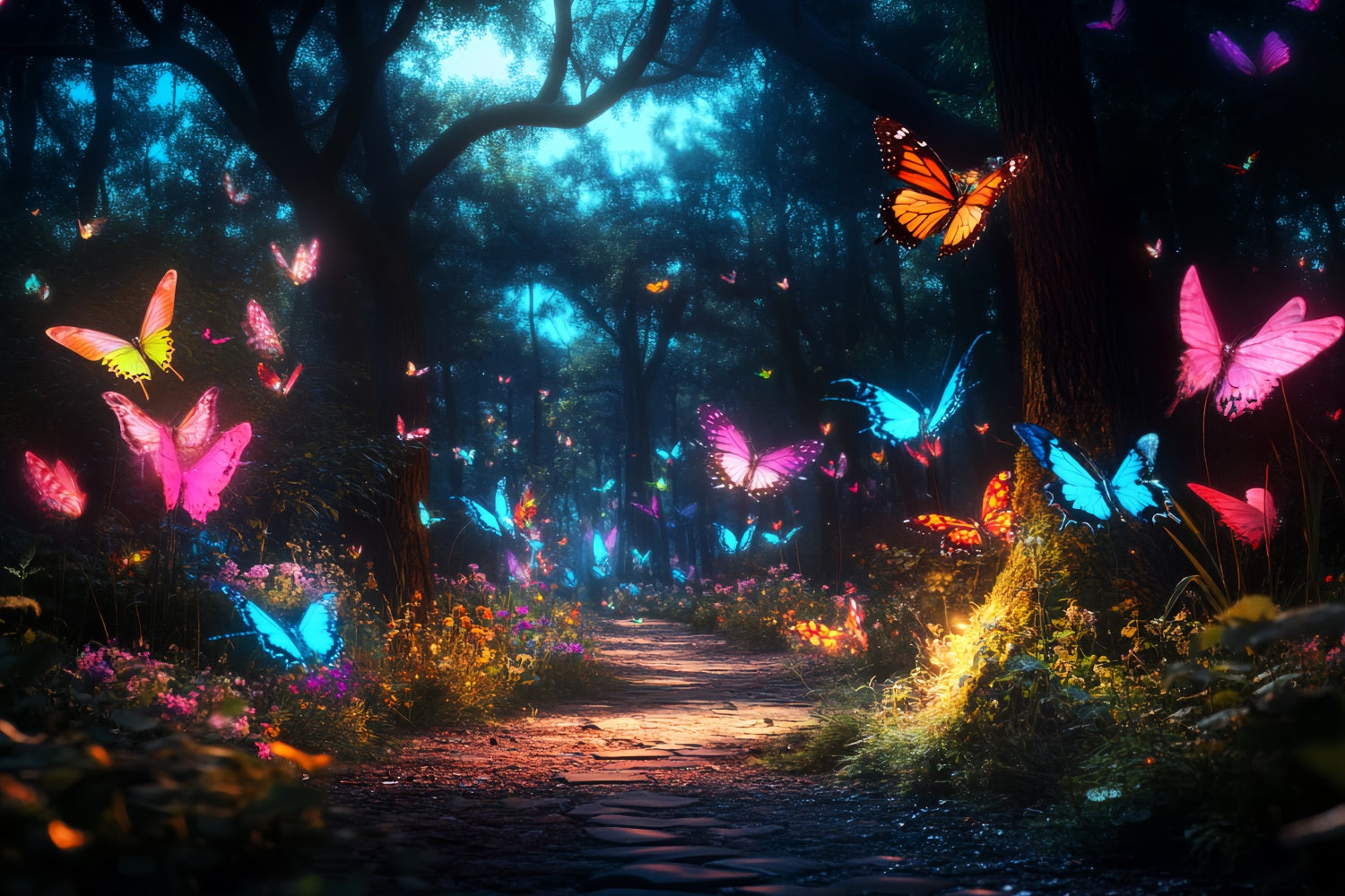 Butterfly Backdrops Glowing Forest Trail Summer Backdrop CSH5-84