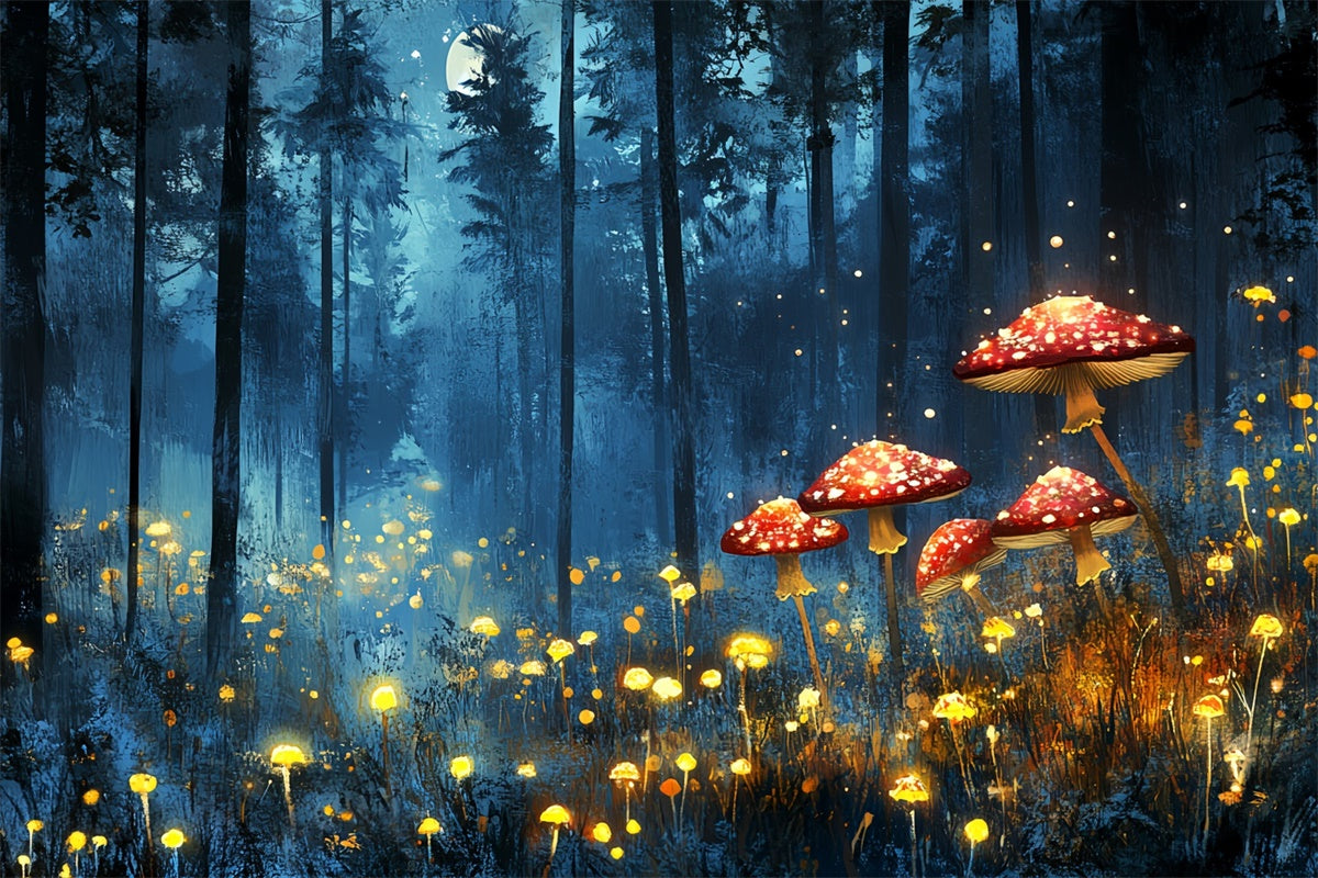 Summer Backdrops Glowing Mushroom Magic Forest Backdrop CSH5-88