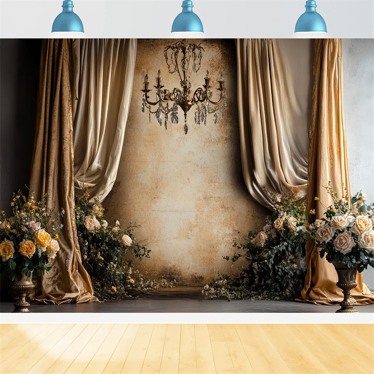 Vintage Wall Backdrop Golden Draped Elegance Baroque Backdrop CSH57-101