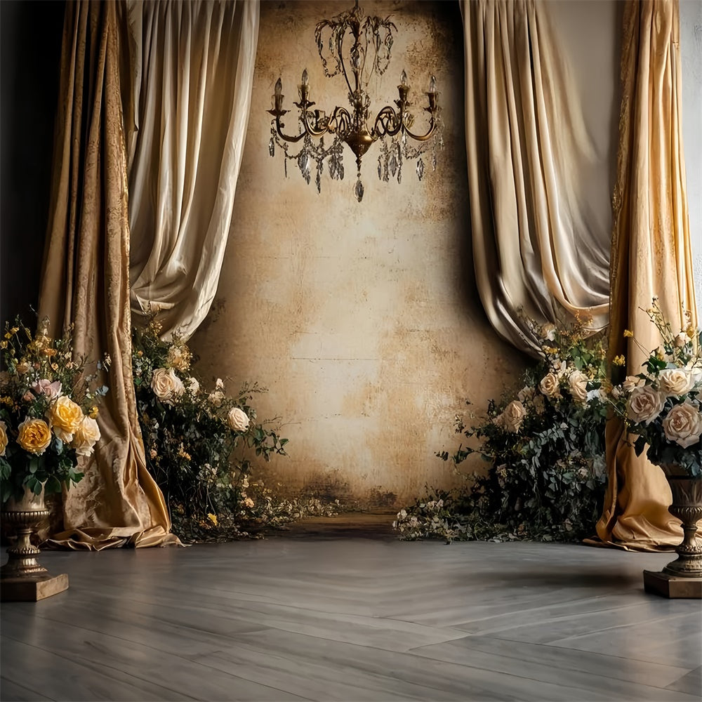Vintage Wall Backdrop Golden Draped Elegance Baroque Backdrop CSH57-101