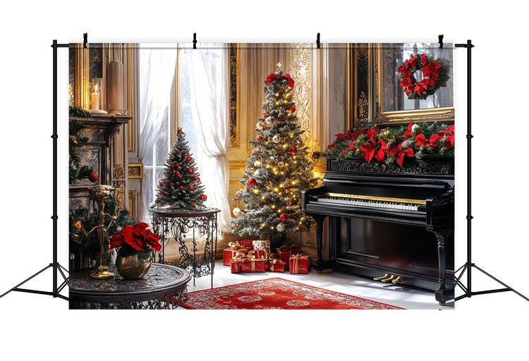 Vintage Christmas Backdrop Festive Golden Piano Backdrop CSH57-102