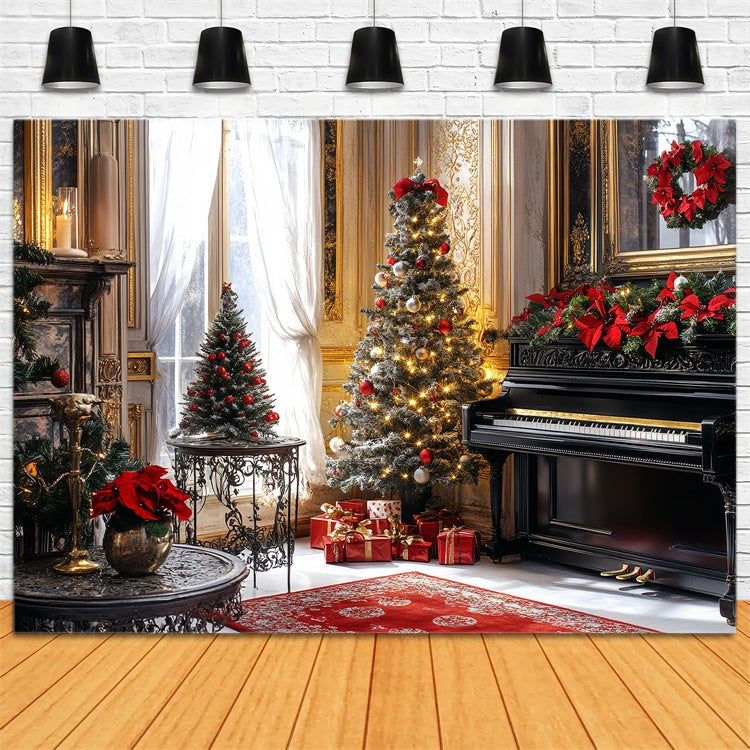 Vintage Christmas Backdrop Festive Golden Piano Backdrop CSH57-102