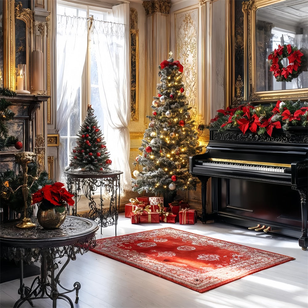 Vintage Christmas Backdrop Festive Golden Piano Backdrop CSH57-102