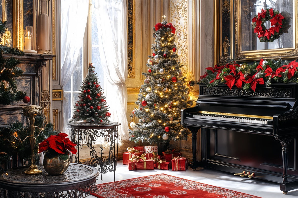 Vintage Christmas Backdrop Festive Golden Piano Backdrop CSH57-102
