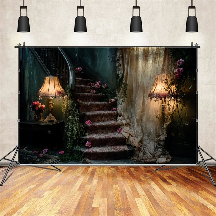 Antique Backdrop Faded Rose Staircase Vintage Photo Backdrop CSH57-108